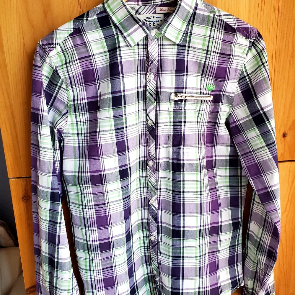 Diesel Women's Purple Plaid Cotton Shirt size Large